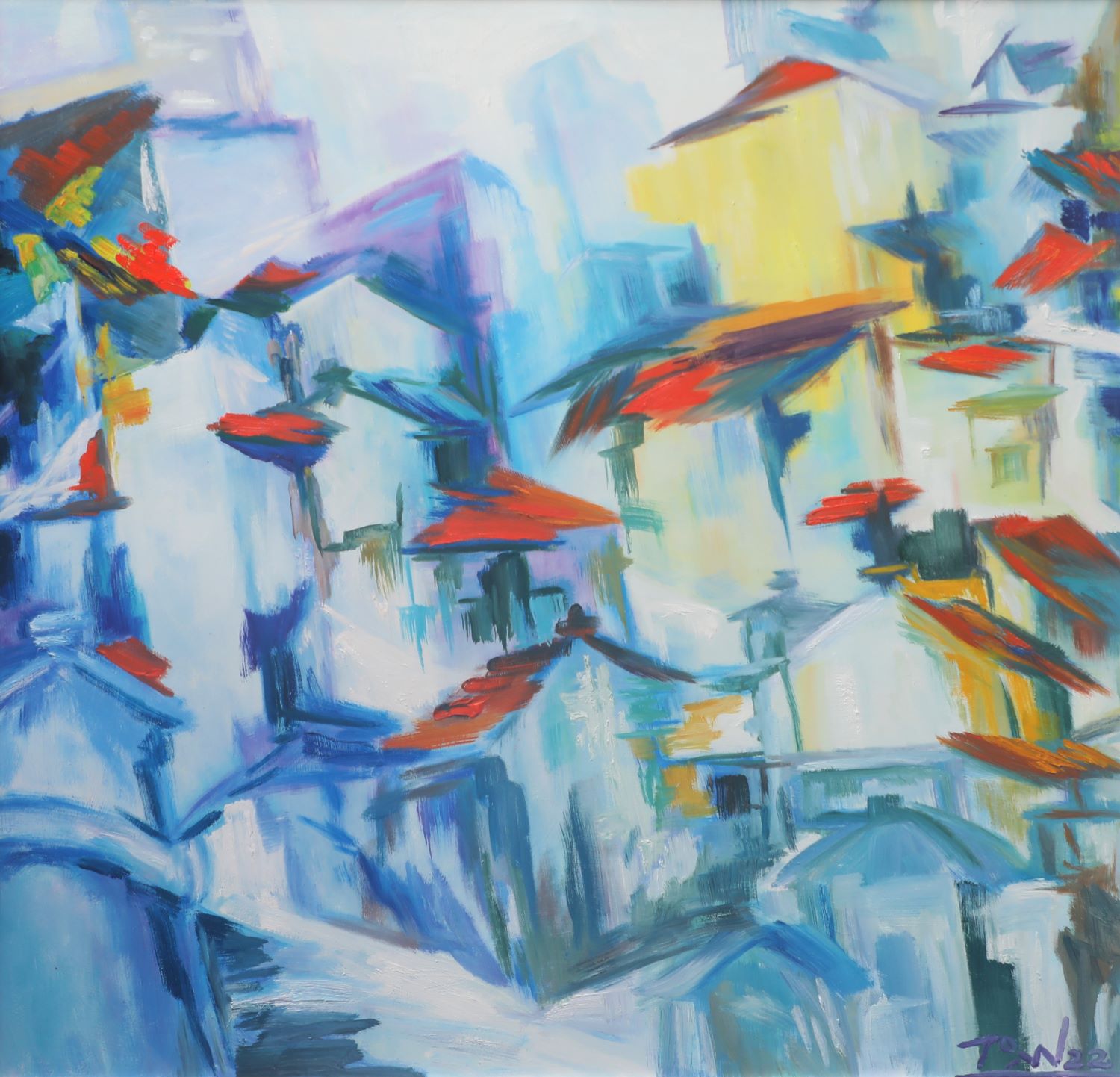 Vibrant Street - Vietnamese Oil Painting by Artist Dau Quang Toan